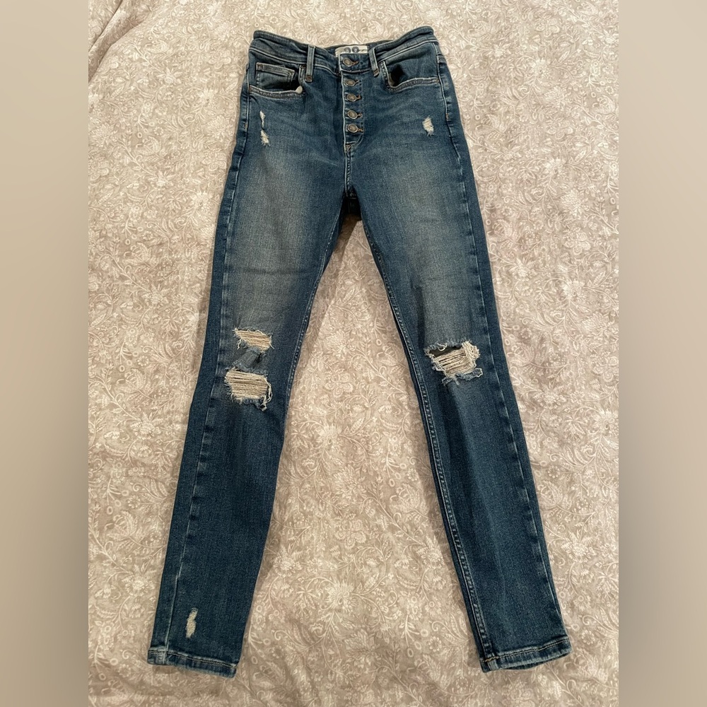 Free People High Rise Button Fly Skinny Jeans Size 28 - Picture 2 of 4